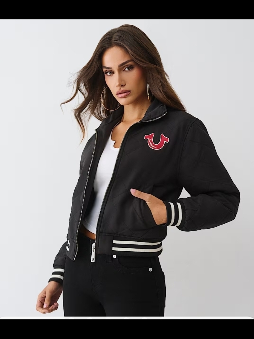 True Religion Horseshoe Quilted Bomber Jacket Size M